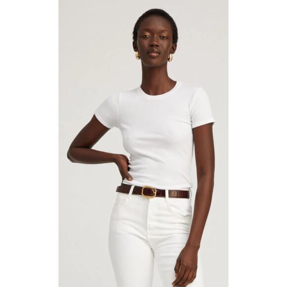 SPRWMN White Ribbed Crew Neck Short Sleeve Tencel Baby Tee Large - Picture 1 of 5